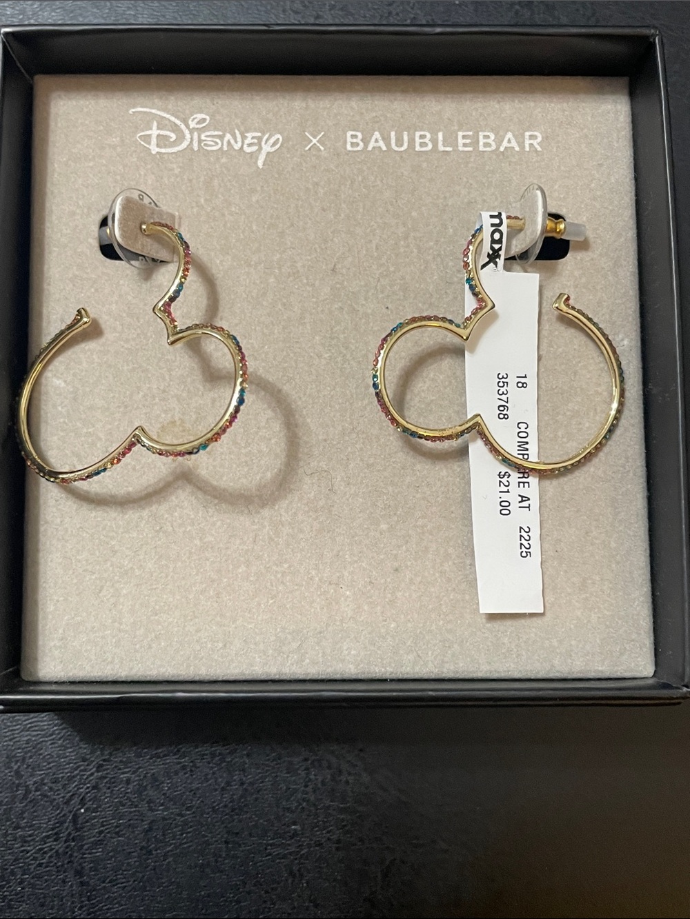 BaubleBar Gold Mickey Hoop Earrings with Multicolor Accent Stones NWT very cute
